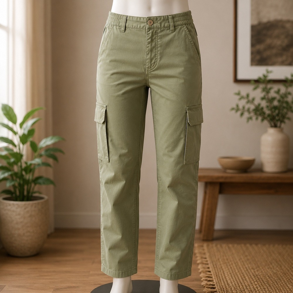 NWOT Know One Cares Cargo Pants XS Olive Green Wide Leg Utility Pockets‎ Cotton